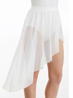 balera White Asymmetrical Sheer Dance Skirt